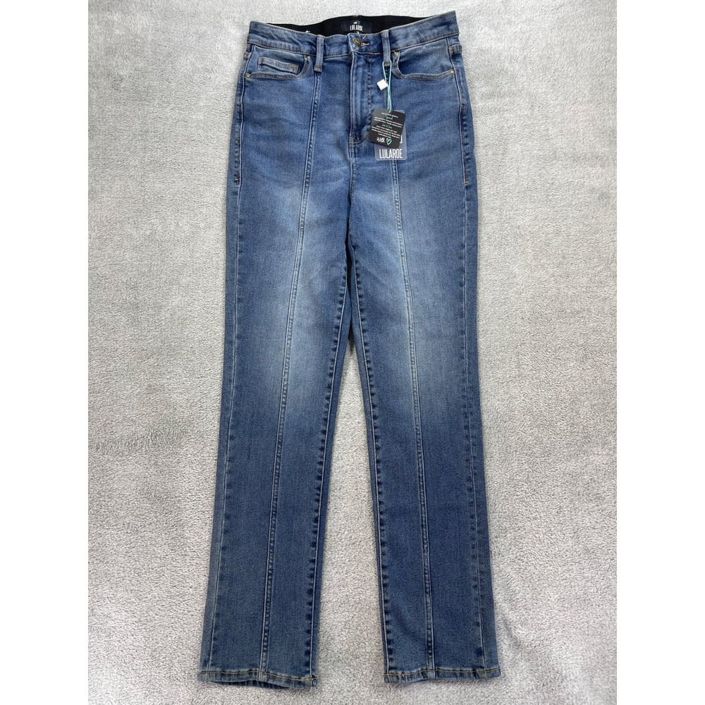 LuLaRoe Denim Jeans Women 28 Blue High Rise Straight Leg Seamed Front Stretch